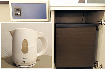 Safety deposit box, refrigerator, electric kettle