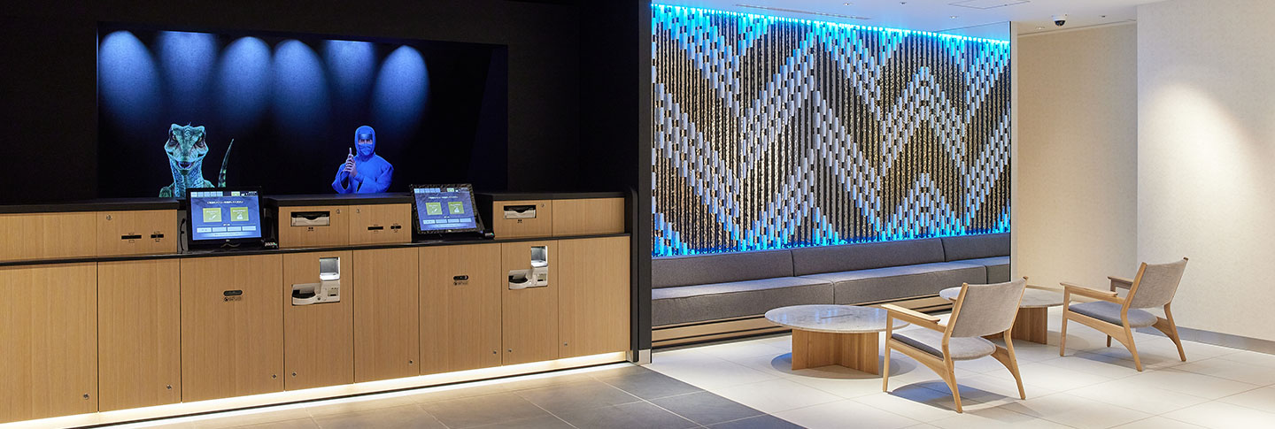 The cutting-edge light hologram welcomes you at the front desk where the latest technology comes together.