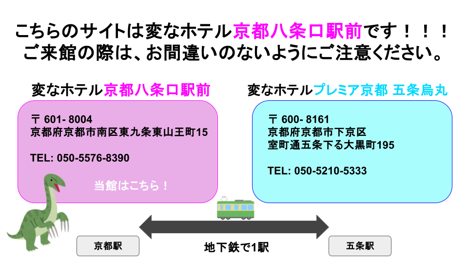 Please be careful of mistaken visits and reservations for "Henn na Hotel Premier Kyoto Gojo Karasuma".