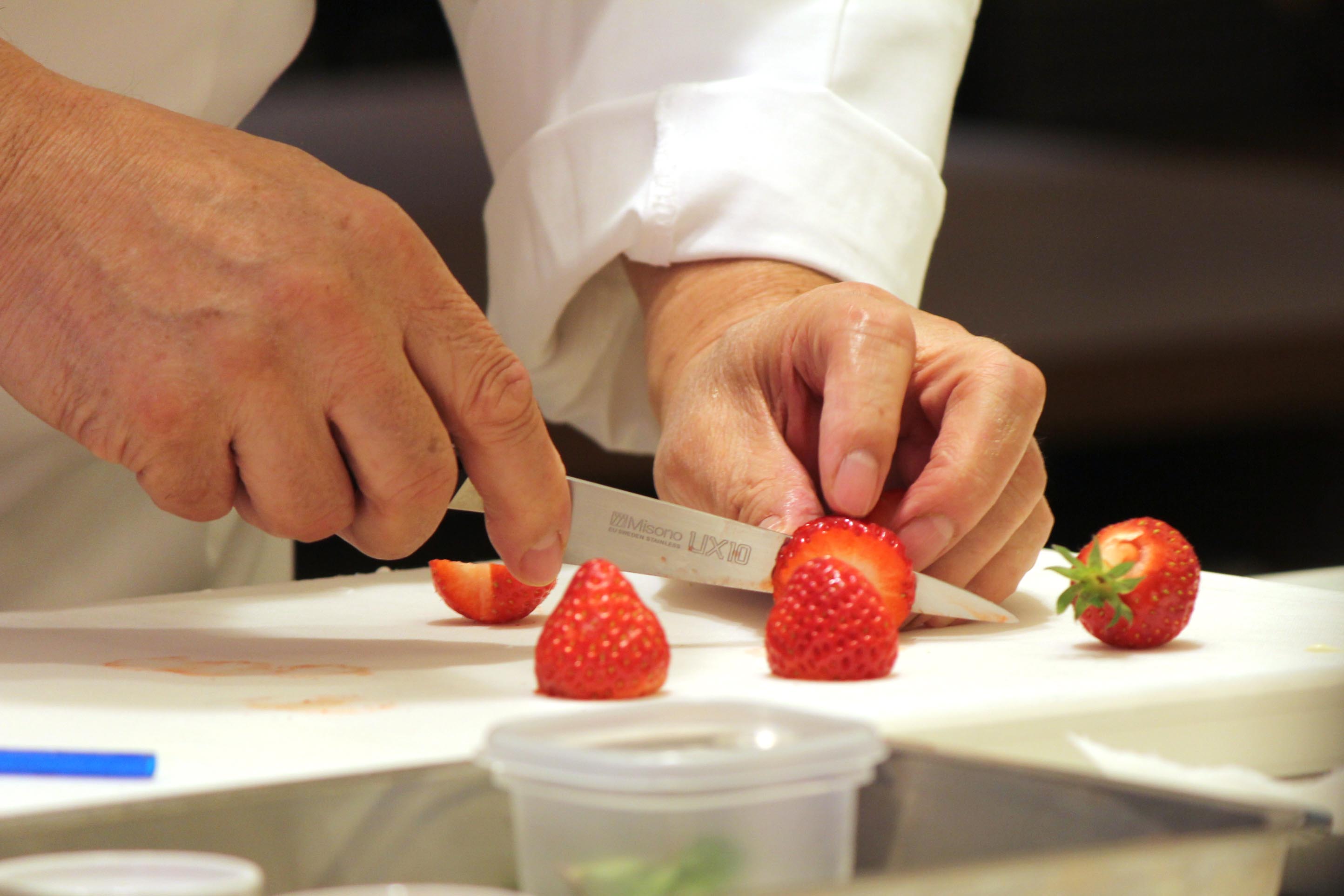 Cutting strawberries